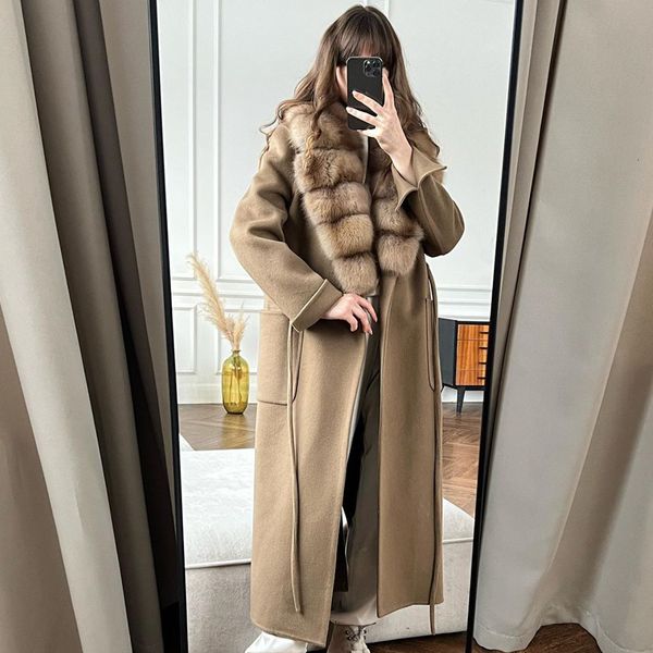 womens wool blends luxury brand cashmere coat natural fur jacket women winter 230818, Black
womens wool blends luxury brand cashmere coat natural fur jacket women winter 230818, Black