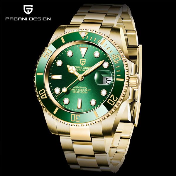 pagani design full gold green ceramic bezel watch dive watches automatic mechanical movement men stainless steel waterproof wristw280d, Slivery;brown
pagani design full gold green ceramic bezel watch dive watches automatic mechanical movement men stainless steel waterproof wristw280d, Slivery;brown