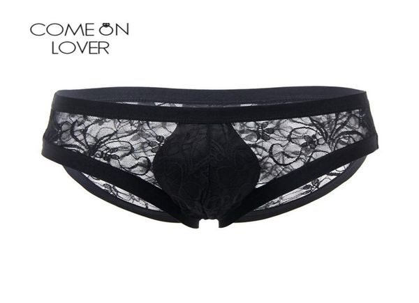 comeonlover lace panties for men low waist floral mens transparent briefs comfortable nylon xl male underwear mpl0707091492, Black;white