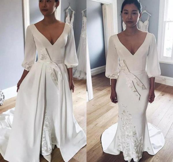 modest 2018 deep v neck 34 long sleeve mermaid wedding dresses with detachable train embroidery bow sash long bridal gowns en12263937507, White
modest 2018 deep v neck 34 long sleeve mermaid wedding dresses with detachable train embroidery bow sash long bridal gowns en12263937507, White