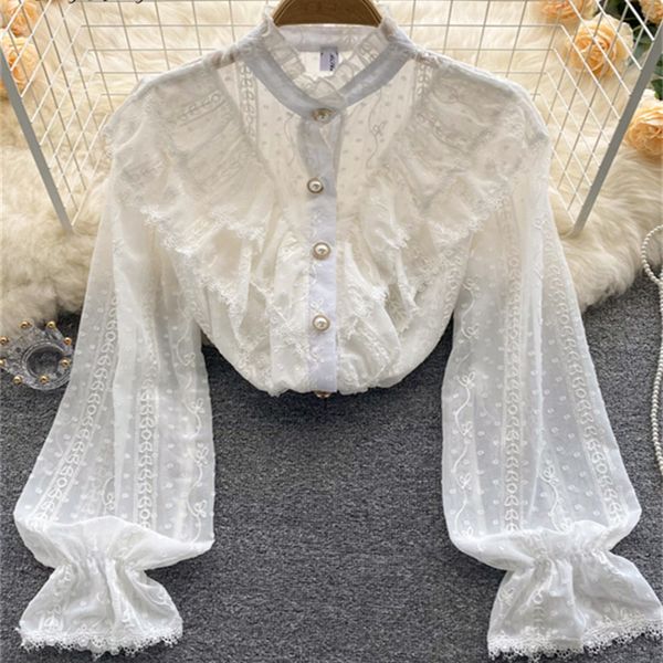 elegant french shirt strong woman temperament ruffled loose casual long sleeve lace white collar shirts
elegant french shirt strong woman temperament ruffled loose casual long sleeve lace white collar shirts