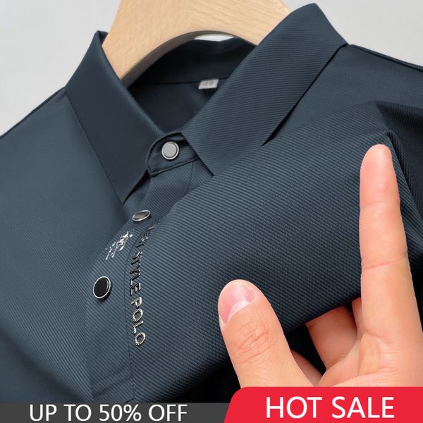 men's polos silky embroidery polo t shirt for men summer lapel button tshirts fashion short sleeve business casual men's clothing, White;black
men's polos silky embroidery polo t shirt for men summer lapel button tshirts fashion short sleeve business casual men's clothing, White;black