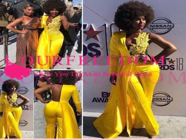 2019 modest yellow jumpsuits prom dresses one shoulder front side slit pantsuit appliqued evening gown party dress plus size robes1880708, Black
2019 modest yellow jumpsuits prom dresses one shoulder front side slit pantsuit appliqued evening gown party dress plus size robes1880708, Black