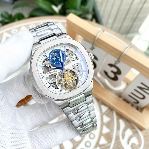 boutique men's 40mm watch multi-function hollow automatic mechanical stainless steel case strap montre de luxe wristwatch281l, Slivery;brown
boutique men's 40mm watch multi-function hollow automatic mechanical stainless steel case strap montre de luxe wristwatch281l, Slivery;brown