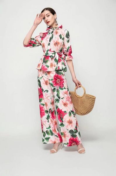 women039s two piece pants french country style big flower printing beautiful fashionable retro middle sleeve waist shirt trouse9070113, White
women039s two piece pants french country style big flower printing beautiful fashionable retro middle sleeve waist shirt trouse9070113, White