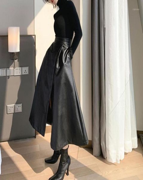 skirts women solid black pu leather spring 2021 fashion steet wear aline swing high waist split skirt office lady punk style1038606
skirts women solid black pu leather spring 2021 fashion steet wear aline swing high waist split skirt office lady punk style1038606