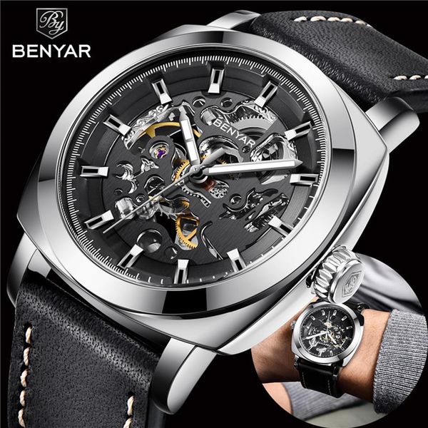 benyar men's watches brand business fashion mechanical waterproof skeleton wrist watch leather clock's man relogio m2032, Slivery;brown
benyar men's watches brand business fashion mechanical waterproof skeleton wrist watch leather clock's man relogio m2032, Slivery;brown