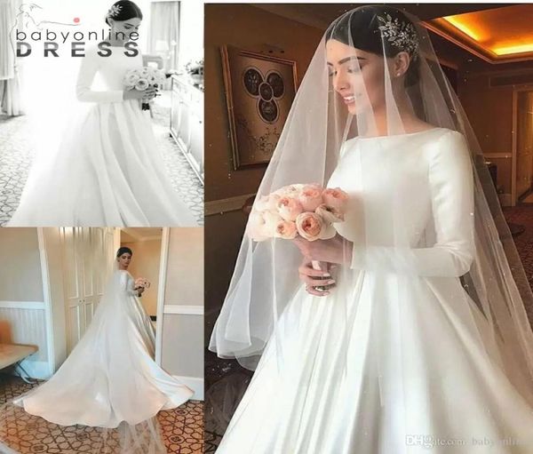 plain designed satin wedding dresses modest long sleeve beteau neckline court train bridal gowns formal robe de mariage1240296, White
plain designed satin wedding dresses modest long sleeve beteau neckline court train bridal gowns formal robe de mariage1240296, White