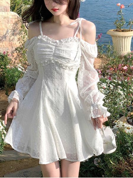 white sweet kawaii dres summer off shoulder japanese cute fairy dress a line korean elegant party mini female 230808, White;black
white sweet kawaii dres summer off shoulder japanese cute fairy dress a line korean elegant party mini female 230808, White;black