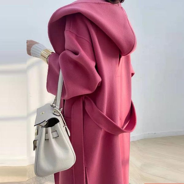 womens wool blends rose red hooded reversible cashmere coat midlength autumn and winter loose thick woolen 230818, Black
womens wool blends rose red hooded reversible cashmere coat midlength autumn and winter loose thick woolen 230818, Black