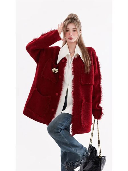 womens wool blends red fashion simple tassel knitted pocket design sense cardigan coat spring autumn korean sweater trend 230818, Black
womens wool blends red fashion simple tassel knitted pocket design sense cardigan coat spring autumn korean sweater trend 230818, Black