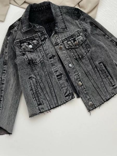 women's jacket's 2 colors turndown collar denim coat lady singlebreasted long sleeve worn trim jacket outwear 2023 autumn 230821, Black;brown
women's jacket's 2 colors turndown collar denim coat lady singlebreasted long sleeve worn trim jacket outwear 2023 autumn 230821, Black;brown