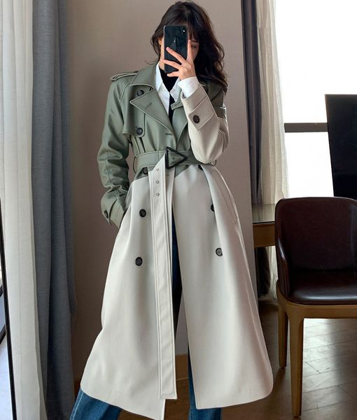 womens wool blends coat long green trench leather stitching windbreaker jacket female ladies windproof clothing personalized design cloak 23, Black
womens wool blends coat long green trench leather stitching windbreaker jacket female ladies windproof clothing personalized design cloak 23, Black