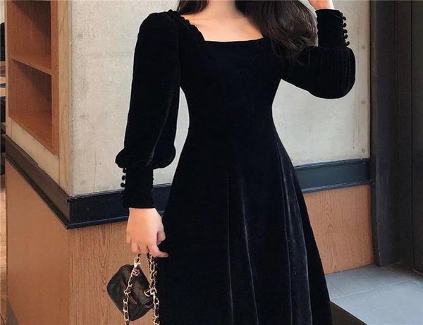 autumn and winter 2020 new gold velvet dress women french retro square collar waist office lady kneelength4546876, Black;gray
autumn and winter 2020 new gold velvet dress women french retro square collar waist office lady kneelength4546876, Black;gray