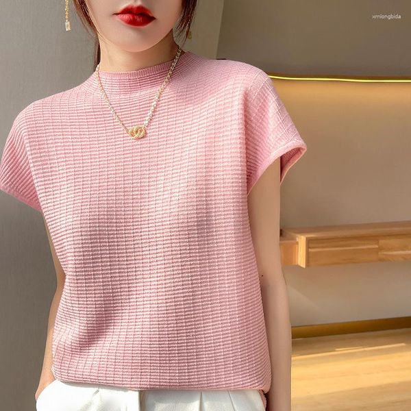 women's t shirts summer knitted tshirt women elegant half high collar t-shirts for short sleeve casual loose tees solid clothes 27176, White
women's t shirts summer knitted tshirt women elegant half high collar t-shirts for short sleeve casual loose tees solid clothes 27176, White