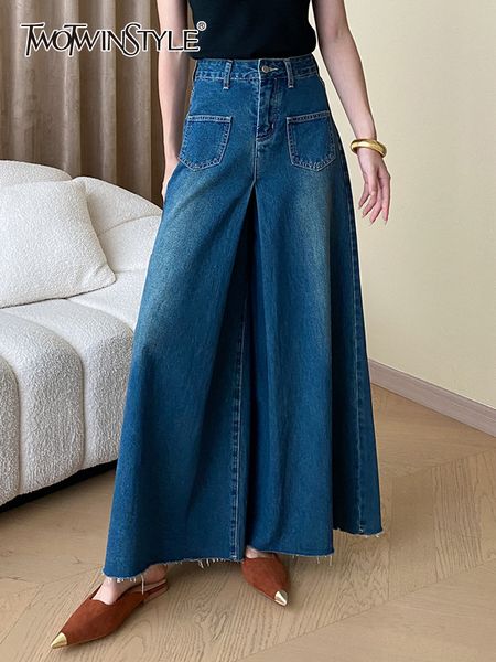 women s pants s twotwinstyle vintage temperament jeans for women high waist full length patchwork pocket loose wide leg pant female fashion, Black;white
women s pants s twotwinstyle vintage temperament jeans for women high waist full length patchwork pocket loose wide leg pant female fashion, Black;white