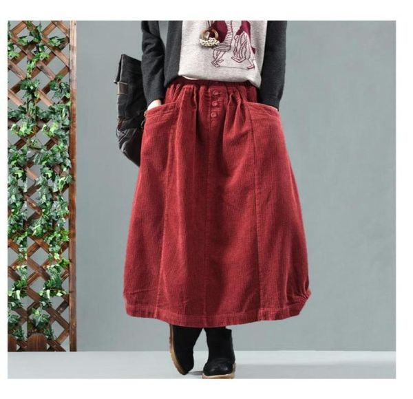 autumn corduroy skirt retro women elastic waist long skirt pocket button solid color red black blue casual ladies bud skirts3478564
autumn corduroy skirt retro women elastic waist long skirt pocket button solid color red black blue casual ladies bud skirts3478564