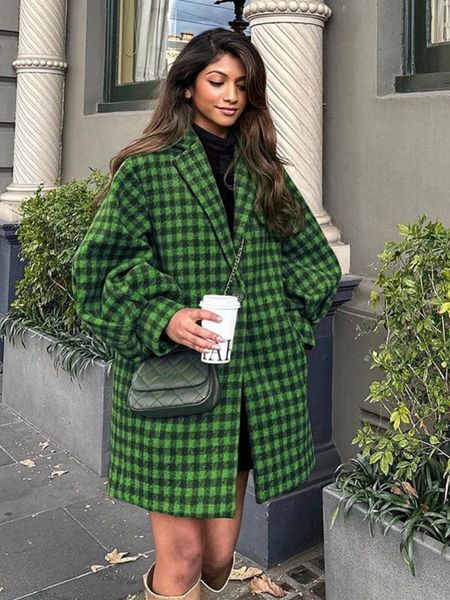 womens wool blends vintage green plaid overcoat women autumn winter fashion loose long sleeve single button jackets coats streetwear 230818, Black
womens wool blends vintage green plaid overcoat women autumn winter fashion loose long sleeve single button jackets coats streetwear 230818, Black