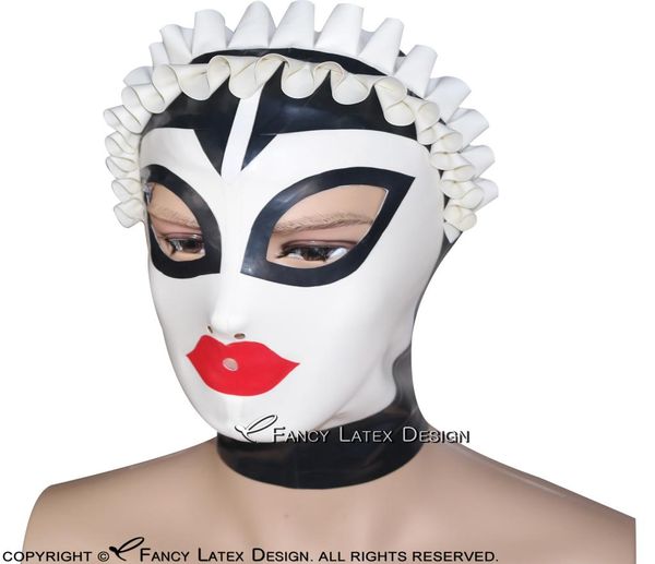 black french maid latex hood with zipper at back open eyes small mouth nostril frills rubber mask 00892591263, Silver
black french maid latex hood with zipper at back open eyes small mouth nostril frills rubber mask 00892591263, Silver