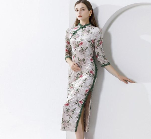 womens vintage dresses stand collar 3 4 sleeves printed lace piping side split printed velour chinese qipao dresses8947717, Black
womens vintage dresses stand collar 3 4 sleeves printed lace piping side split printed velour chinese qipao dresses8947717, Black