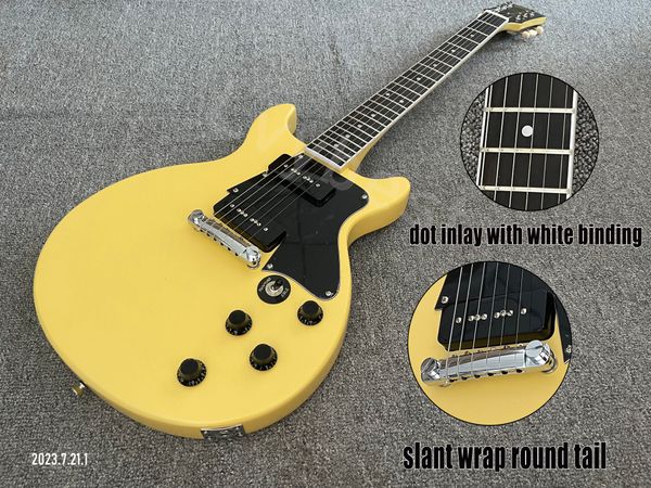 eelectric guitar tv yellow chrome parts p90 pickups wrapround tail black pickguard white binding ebony fingerboard dots inlay
eelectric guitar tv yellow chrome parts p90 pickups wrapround tail black pickguard white binding ebony fingerboard dots inlay