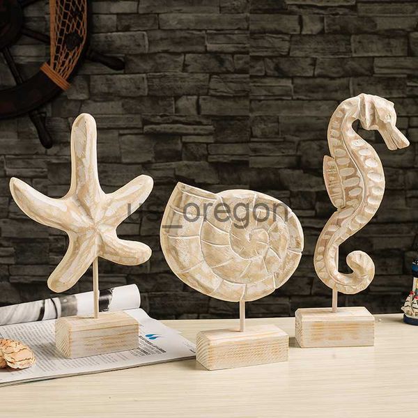 Other Home Decor Wooden Handicraft Starfish Seahorse Marine Animal Sculpture Ocean Wood Color Decorative Figurines Home Decoration Accessories x0821