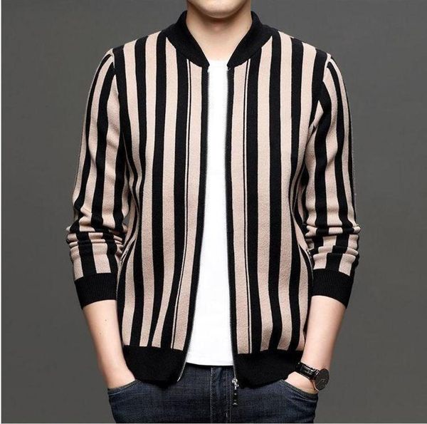 vertical striped knitted cardigan men039s autumn and winter new korean slim trend sweater baseball collar zipper coat men4577594, Black;white
vertical striped knitted cardigan men039s autumn and winter new korean slim trend sweater baseball collar zipper coat men4577594, Black;white