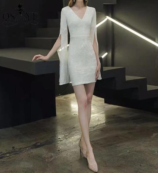 party dresses short white evening sequin long flare sleeves sheath gown v neck knee length formal dress glitter 2022party1559326, White;black
party dresses short white evening sequin long flare sleeves sheath gown v neck knee length formal dress glitter 2022party1559326, White;black