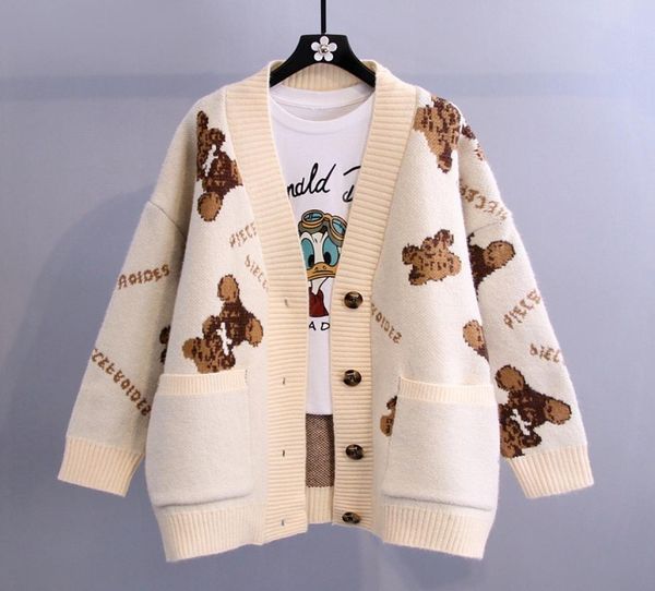 bear letter cardigan sweater womens autumn winter 2021 new korean version of the lazy style wild loose thick knitted jacket8901738, White;black
bear letter cardigan sweater womens autumn winter 2021 new korean version of the lazy style wild loose thick knitted jacket8901738, White;black