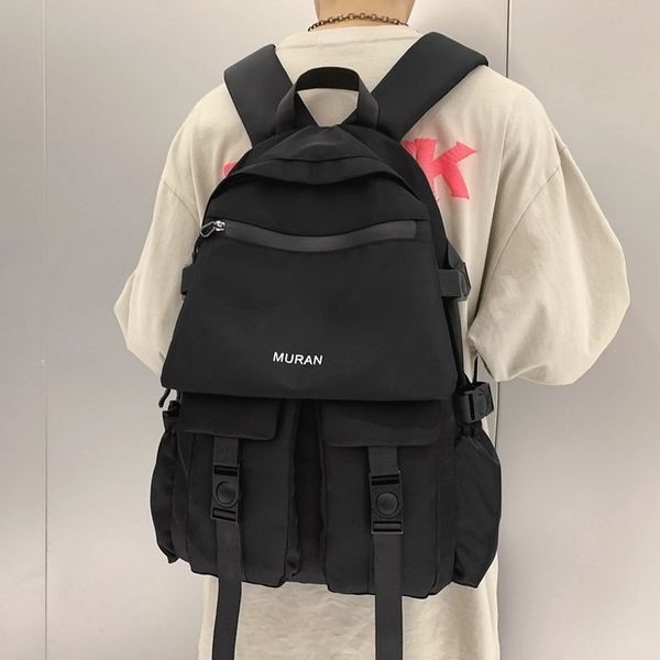 school bags work style black knapsack fashion trendy brand mens bag backpack harajuku outdoor college student 230821
school bags work style black knapsack fashion trendy brand mens bag backpack harajuku outdoor college student 230821