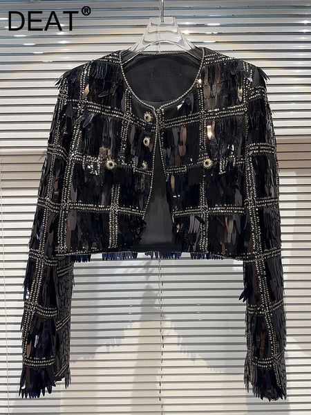 women s jackets deat fashion diamond button sequins design short coat for women long sleeve open stitch shiny jacket 2023 autumn 11xx5268 23, Black;brown
women s jackets deat fashion diamond button sequins design short coat for women long sleeve open stitch shiny jacket 2023 autumn 11xx5268 23, Black;brown