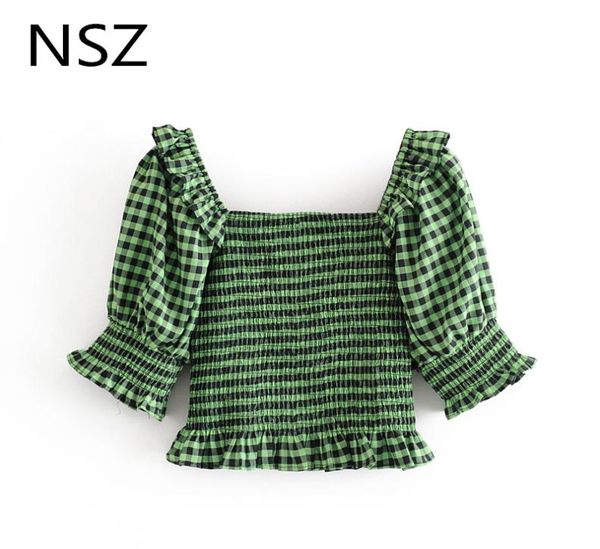 nsz women green plaid crop summer half sleeve cropped blouse square collar elastic ruffles corset shirt female blusa1524664, White
nsz women green plaid crop summer half sleeve cropped blouse square collar elastic ruffles corset shirt female blusa1524664, White