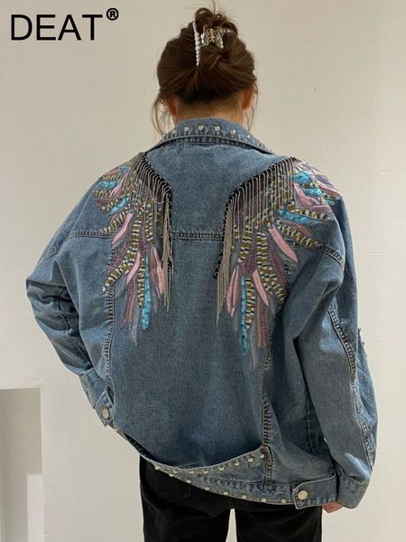 women s jackets deat denim jacket women fashion 2023 autumn winter high street loose embroidery tassel bead long sleeve coat female 15g0495, Black;brown
women s jackets deat denim jacket women fashion 2023 autumn winter high street loose embroidery tassel bead long sleeve coat female 15g0495, Black;brown