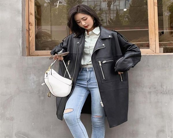 nerazzurri oversized black long spring womens leather jacket long sleeve drop shoulder zipper plus size loose faux leather coat 202407551, Black;brown
nerazzurri oversized black long spring womens leather jacket long sleeve drop shoulder zipper plus size loose faux leather coat 202407551, Black;brown