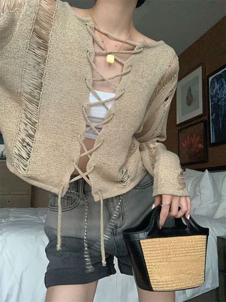 women s knits tees y2k holes knitted cardigans two side wear retro harajuku cropped jumper full sleeve bandage outwear autumn grunge 230821, White
women s knits tees y2k holes knitted cardigans two side wear retro harajuku cropped jumper full sleeve bandage outwear autumn grunge 230821, White