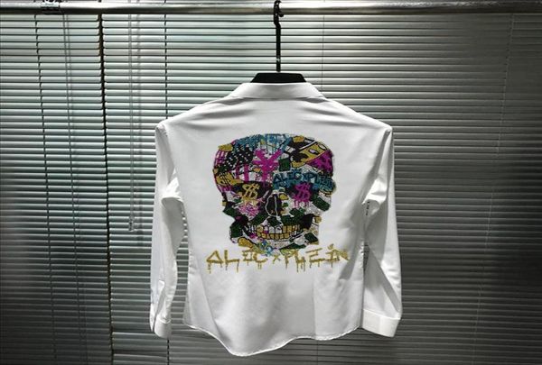 exaggerated design young men039s oversized shirt super shiny big skull slim body drilling fashion brand long sleeves casual shi9558052, White;black 
exaggerated design young men039s oversized shirt super shiny big skull slim body drilling fashion brand long sleeves casual shi9558052, White;black