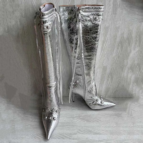 2022 women's boots autumn and winter pointed metal buckle zipper knee women's stiletto rivet high heels luxury shoes, Black
2022 women's boots autumn and winter pointed metal buckle zipper knee women's stiletto rivet high heels luxury shoes, Black