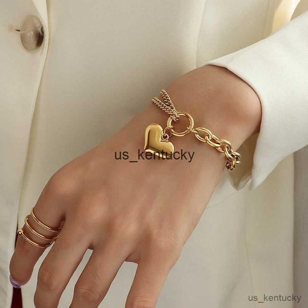 charm bracelets statement heart pendant bracelet stainless steel gold color jewelry fashion metal texture bracelet accessories 2023 r230821, Golden;silver
charm bracelets statement heart pendant bracelet stainless steel gold color jewelry fashion metal texture bracelet accessories 2023 r230821, Golden;silver