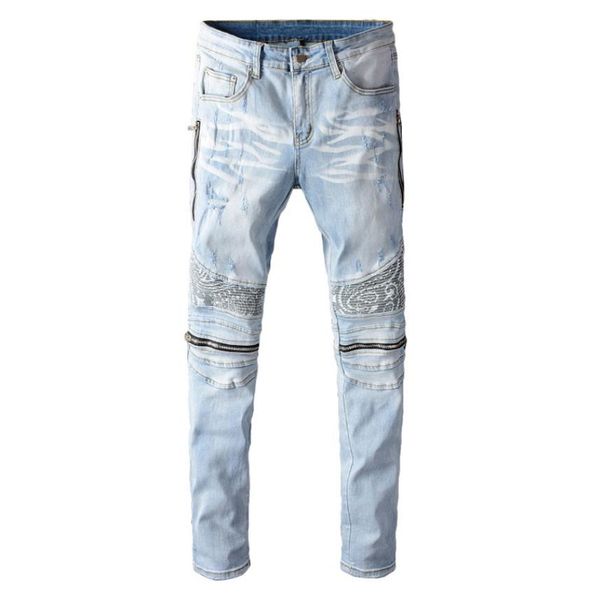 men039s light blue bandanna paisley printed patchwork biker jeans streetwear zippers stretch denim skinny pants9886942
men039s light blue bandanna paisley printed patchwork biker jeans streetwear zippers stretch denim skinny pants9886942