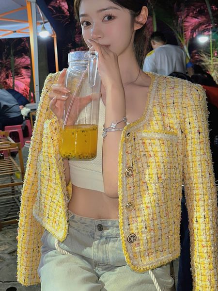 women s jackets 2023 spring french design fashion sweet tweed jacket women luxury woolen short coats outwear casacos chaqueta mujer 230821, Black;brown 
women s jackets 2023 spring french design fashion sweet tweed jacket women luxury woolen short coats outwear casacos chaqueta mujer 230821, Black;brown