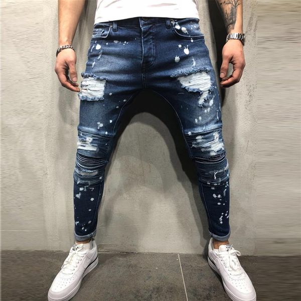 fashion-men's painted skinny slim fit straight ripped distressed pleated knee patch denim pants stretch jeans263r, Blue
fashion-men's painted skinny slim fit straight ripped distressed pleated knee patch denim pants stretch jeans263r, Blue