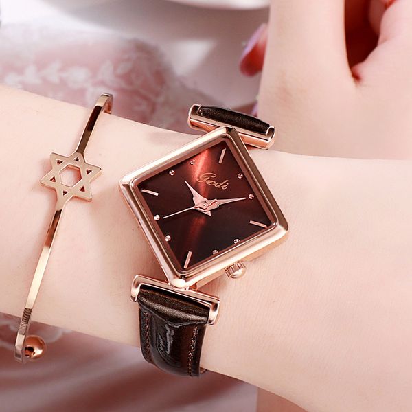 womens watch watches luxury quartz-battery waterproof leather 35mm watch, Slivery;brown