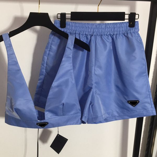 8.21 fashion letter triangle safety buckle suspender backless tank and elastic waist shorts women's 2 piece sets, White
8.21 fashion letter triangle safety buckle suspender backless tank and elastic waist shorts women's 2 piece sets, White