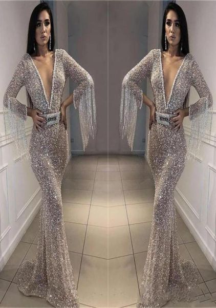 sparkly silver prom dresses bling bling sequined mermaid evening gowns deep v neck long sleeves with tassel arabic formal party dr3741558, Black
sparkly silver prom dresses bling bling sequined mermaid evening gowns deep v neck long sleeves with tassel arabic formal party dr3741558, Black