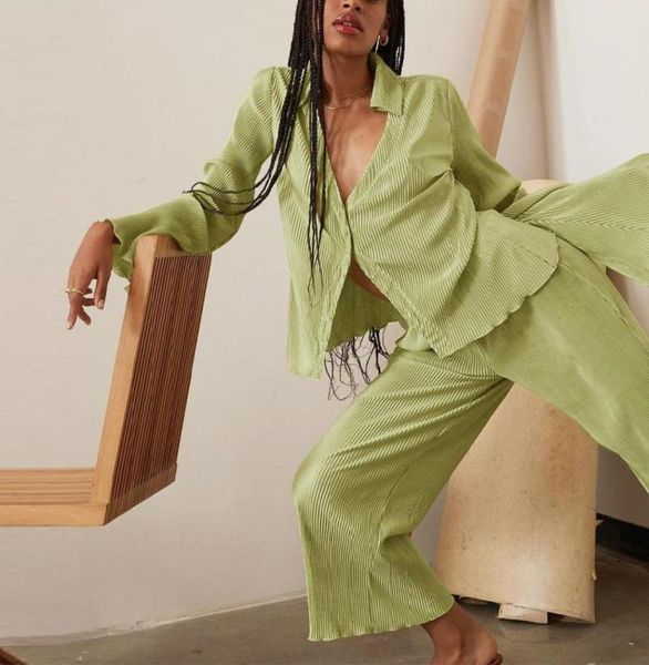 women039s two piece pants flare long sleeve shirt loose suit pleated vneck shirts and wide leg trousers female matching set ca6154366, White
women039s two piece pants flare long sleeve shirt loose suit pleated vneck shirts and wide leg trousers female matching set ca6154366, White