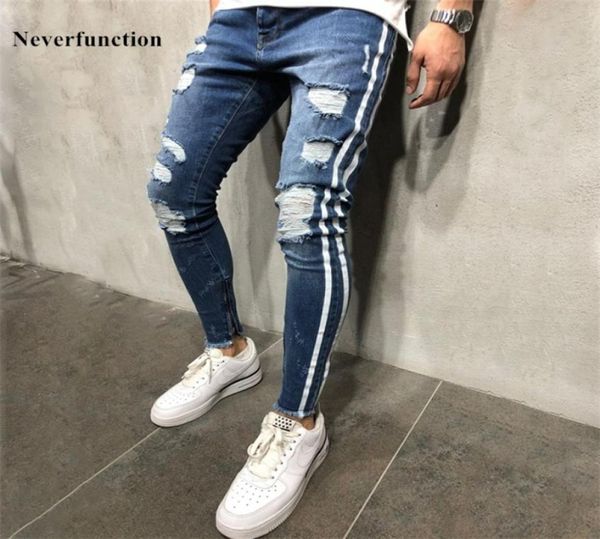 new men slim fit knee holes hip hop skinny jeans fashion side white stripe distressed ripped stretch streetwear denim trousers 2108845493, Blue
new men slim fit knee holes hip hop skinny jeans fashion side white stripe distressed ripped stretch streetwear denim trousers 2108845493, Blue