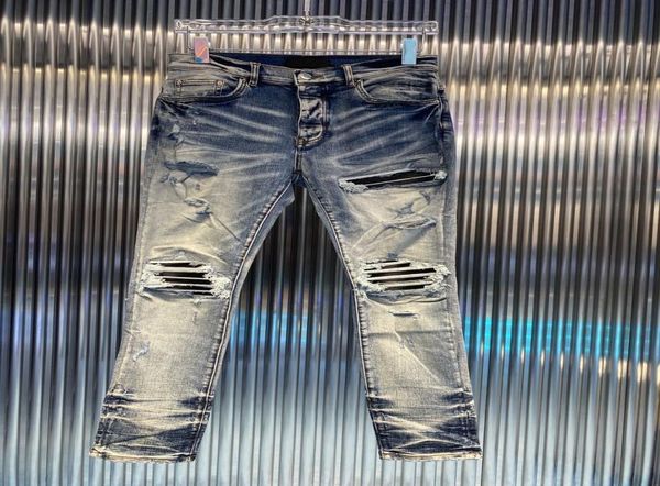 european and american men039s jeans spring summer new washed worn kneehole patch slim feet leather tide1884706, Blue
european and american men039s jeans spring summer new washed worn kneehole patch slim feet leather tide1884706, Blue