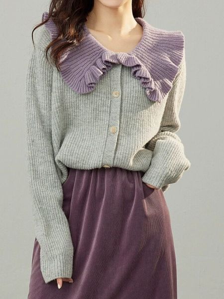 women's knits tees wooden ear edge doll collar knitted cardigan loose preppy style sweater coat autumn and winter grey cardigans 2023 f, White
women's knits tees wooden ear edge doll collar knitted cardigan loose preppy style sweater coat autumn and winter grey cardigans 2023 f, White