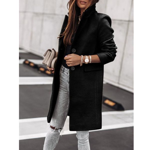 womens wool blends woolen coat autumn and winter simple long sleeve button 230822, Black
womens wool blends woolen coat autumn and winter simple long sleeve button 230822, Black