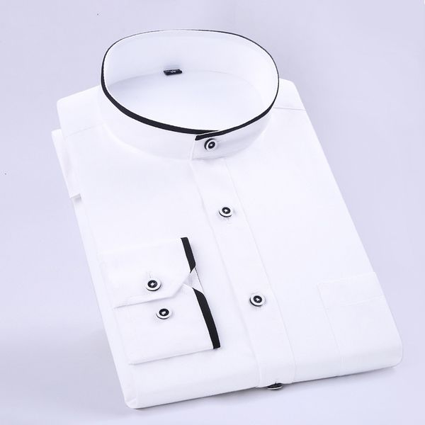 men's casual shirts 2023 spring white stand collar color matching longsleeved shirt youth leisure ironslim round neck 230822, White;black
men's casual shirts 2023 spring white stand collar color matching longsleeved shirt youth leisure ironslim round neck 230822, White;black